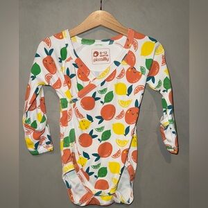 Piccalilly UK Organic Cotton Wrap-Over Bodysuit citrus fruit 6-12 months